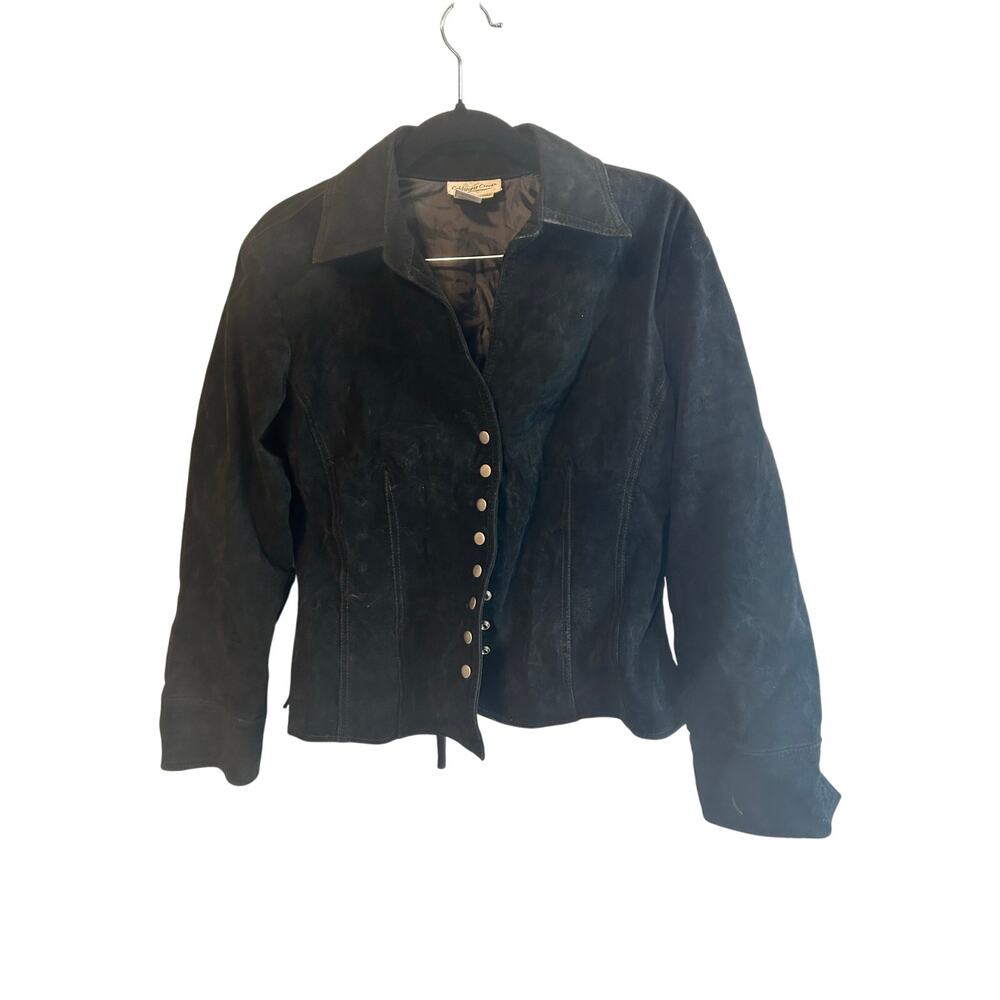 Coldwater Creek Black Suede Button Jacket Petite Medium